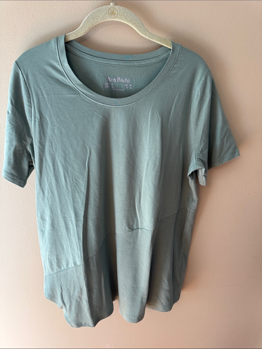 AnyBody Sage Green Short Sleeve Tee with Ribbed Hem